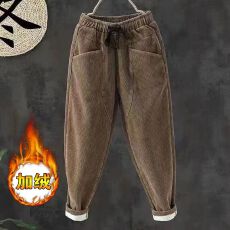 批发加绒加厚灯芯绒裤子冬季松紧腰<b class='q'>哈伦</b>裤宽松保暖条绒萝卜裤