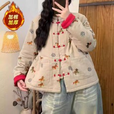 批发冬季新款复古休闲百搭寓意中式国风盘扣夹棉<b class='q'>外套</b>女