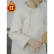 批发中式夹棉旗袍原创茶服斜襟加厚棉服压条连身<b class='q'>裙</b>盘扣袍子<b class='q'>棉麻</b>冬季