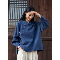 批发春季文艺复古中国风茶服<b class='q'>女</b>春秋高端苎麻盘扣<b class='q'>长袖</b><b class='q'>T</b><b class='q'>恤</b>