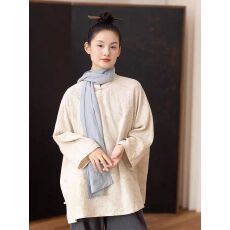 批发春季提花新中式改良国风<b class='q'>棉麻</b>斜襟盘扣宽松款通勤衬衫