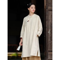 批发春季连衣裙秋季新款国风佛系禅服居士服斜襟盘扣袍子复古旗袍裙