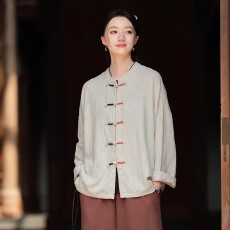 批发春季新中式<b class='q'>上衣</b>女复古立领盘扣开衫禅意茶服国风<b class='q'>棉麻</b>外套