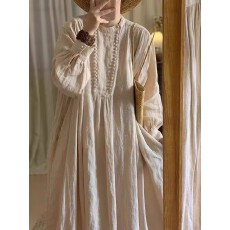 批发春季复古苎麻重工拼接宽松显瘦<b class='q'>连衣裙</b>减龄<b class='q'>文艺</b>长裙子