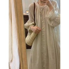 批发春季国风新中式重工温柔风长裙子复古显瘦宽松慵懒风棉麻<b class='q'>连衣裙</b>