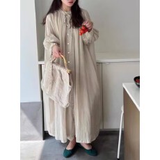 批发春季国风新中式重工温柔风长裙子复古显瘦宽松慵懒风棉麻<b class='q'>连衣裙</b>