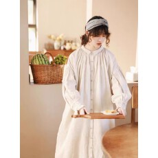 批发春季娃娃裙重工森系甜美翻领<b class='q'>连衣裙</b>棉麻褶皱<b class='q'>文艺</b>复古森女风