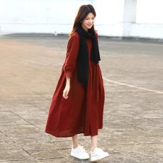 批发春季新款文艺棉麻<b class='q'>女装</b> 色织亚麻显白减龄8分袖娃娃裙连衣裙