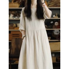 批发春季连衣裙女新款纯色<b class='q'>亚麻</b>文艺裙