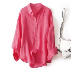 批发新款女春秋苎麻长袖防晒衬衫薄款宽松空调衫休闲衬衣外披