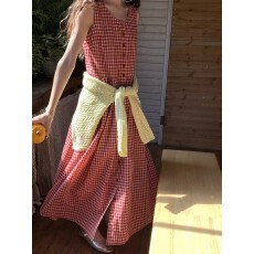 批发夏季少女红格无袖背心裙海边度假<b class='q'>连衣裙</b><b class='q'>宽松</b>长裙