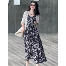 批发慵懒风碎花吊带连衣裙夏季海边度假风气质长裙