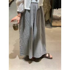 批发韩系复古格子裙裤女春秋胖mm新款宽松显瘦慵懒垂坠感<b class='q'>九分</b>裤