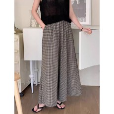 批发韩系复古格子裙裤女春秋胖mm新款宽松显瘦慵懒垂坠感小个子<b class='q'>九分</b>裤