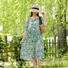 批发新款时尚棉绸<b class='q'>连衣裙</b>女修身显瘦<b class='q'>人造棉</b>旅游度假长款裙子