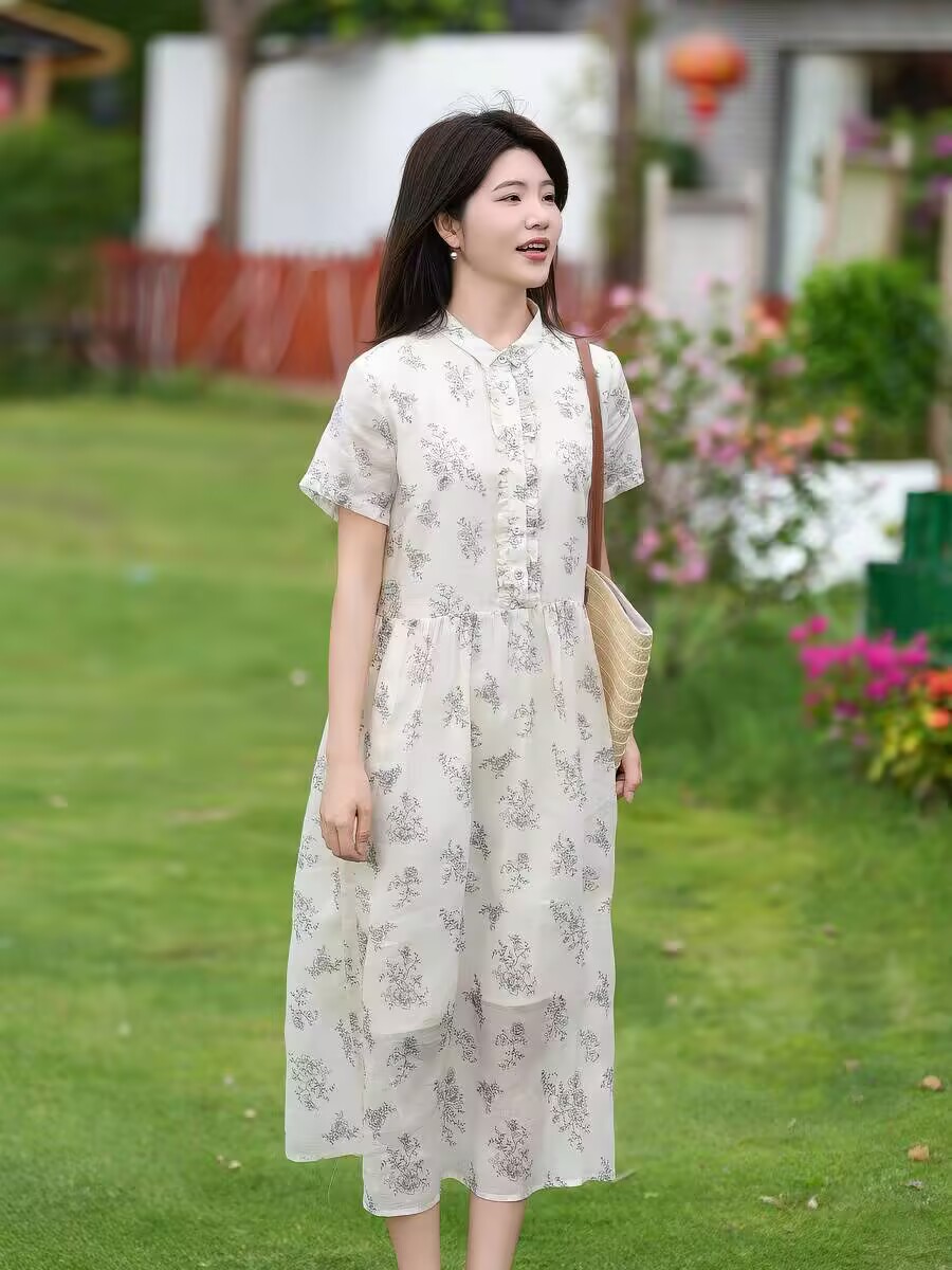 폴로 칼라 꽃무늬 드레스 아이들 여름 베이비 칼라 슬림해 보이는 연령 감소 롱 스커트 작은 청신 바람