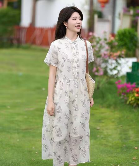 폴로 칼라 꽃무늬 드레스 아이들 여름 베이비 칼라 슬림해 보이는 연령 감소 롱 스커트 작은 청신 바람