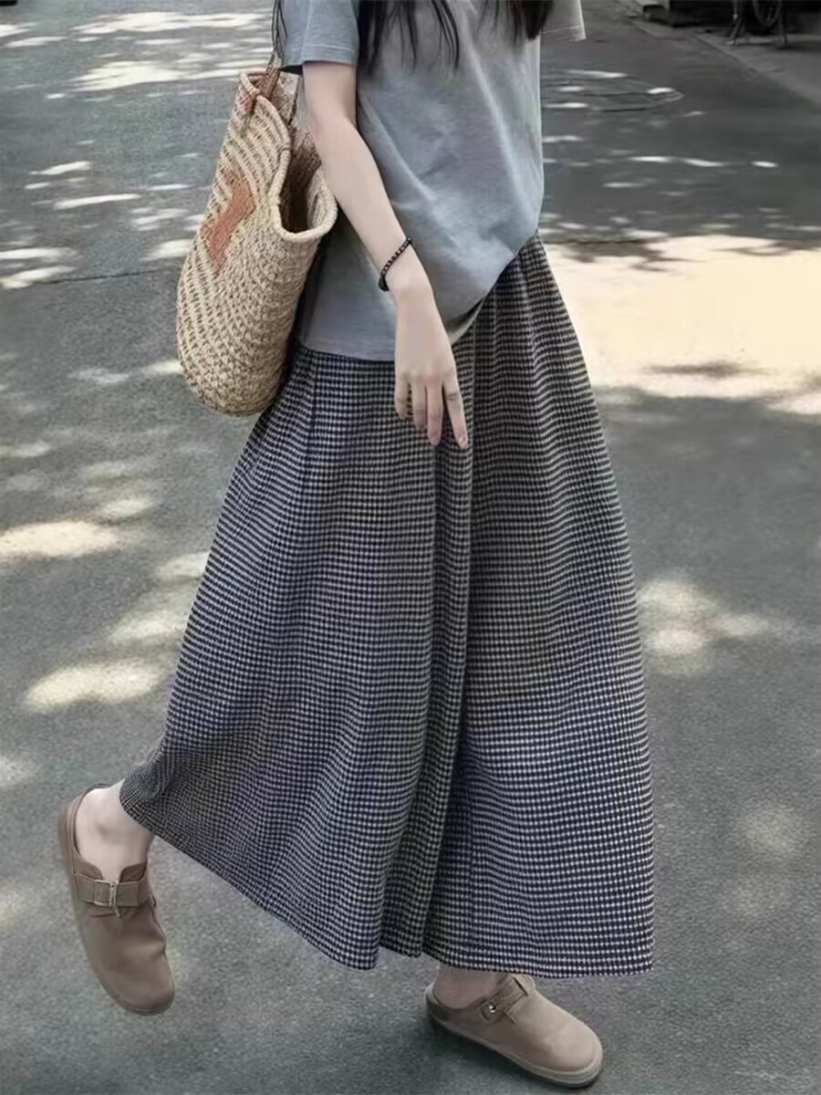 체크무늬 치마바지 여성 봄 가을 지방 mm 새로운 루즈핏 슬림해 보이는 느긋한 도루 가을 센스 9부 바지