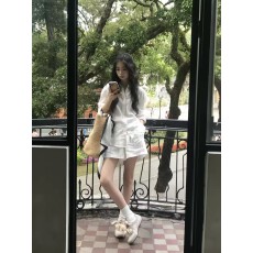批发新款夏老钱风套装女宽松慵懒亚麻<b class='q'>长袖</b><b class='q'>衬衫</b>+休闲短裤两件套