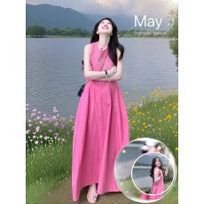 批发玫粉色无袖背心<b class='q'>连衣裙</b>女夏宽松显瘦长裙