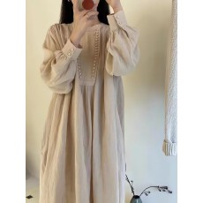 批发复古苎麻重工拼接宽松显瘦<b class='q'>连衣裙</b>减龄文艺长裙子