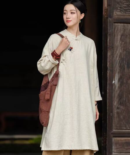 가을 드레스 가을 새로운 국풍 부처님 부서 젠 서비스 놓다 서비스 비스듬한 襟 단추 로브 레트로 치파오 드레스