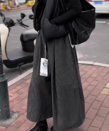 와이드 레깅스 바지 2026 가을 겨울 두꺼운 스타일 스트라이프 느긋한 바람 다용도 루즈핏 캐주얼 바지