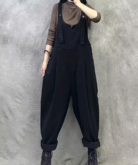 가을 새로운 레트로 워크웨어 멜빵 바지 여성 루즈핏 빅 사이즈 캐주얼 패션 외국 가스 할란 멜빵