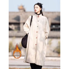 批发新中式棉服女冬新款复古<b class='q'>中国风</b>盘扣棉麻夹棉外套宽松保暖长款棉衣