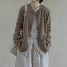 批发原创设计纯亚麻休闲合体小西装外套女秋季新款小外搭