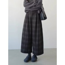 批发格子毛呢宽松<b class='q'>九分</b>裤子阔腿裤长裤休闲裤女