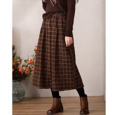 批发外贸格子毛呢半身裙女高腰显瘦中长款