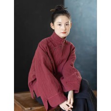 批发东方美学古典又气质亚麻棉立领国风盘扣斜襟宽舒款外套