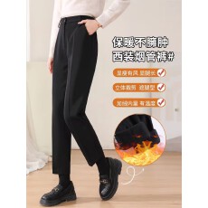 批发黑色烟管<b class='q'>西装</b>裤<b class='q'>女</b>秋冬加绒高腰大码九分裤