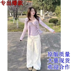 批发韩系早春季穿搭紫色开<b class='q'>衫</b>上衣吊带两件套女装气质独特<b class='q'>针织</b>小<b class='q'>衫</b>套装