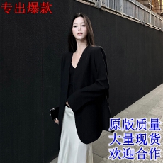 批发5werkwen 黑色西装外套女秋<b class='q'>冬</b>高级感休闲西服设计感宽松V领上衣潮