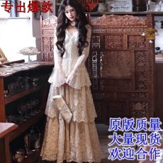 批发AZure法式复古轻<b class='q'>婚纱</b>三层塔<b class='q'>蕾丝</b>蛋糕裙重工荷叶V领长裙气质大裙摆