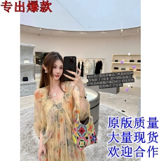 批发钱美西 100<b class='q'>桑蚕丝</b>6米双层用料 黄色碎花宽松真丝新中式<b class='q'>连衣裙</b>夏薄