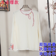 批发衣吾柒欧洲站2025秋季款新中式金竹流苏盘扣袖口绣花<b class='q'>真丝</b>丝绒上衣