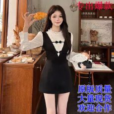 批发画解WAHJU 学姐衣橱 秋冬复古假两件蕾丝设计修身显瘦<b class='q'>撞色</b><b class='q'>连衣裙</b>