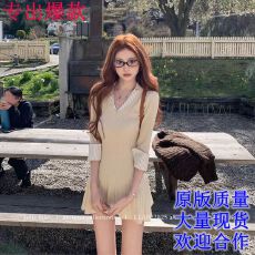 批发你的懒懒llan高智少女感软糯亲肤<b class='q'>衬衫</b>领<b class='q'>假两件</b>拼接针织连衣裙