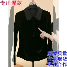 批发高级感轻奢黑色翻领长袖女2025年<b class='q'>秋</b>季新款收腰显瘦单排扣百搭上衣