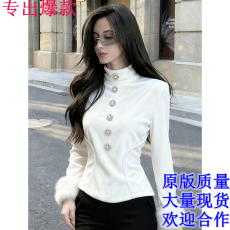 批发白色丝绒衬衫女设计感超好看独特漂亮气质高端掐腰法式<b class='q'>秋</b>冬季上衣