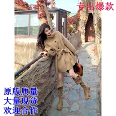 批发毛呢外套女秋冬新款韩版高领<b class='q'>中长款</b>气质加厚高级感小个子呢子大衣