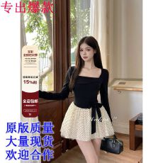 批发画解WAHJU 马德里假日 少女千金风<b class='q'>波点</b>拼接设计收腰显瘦<b class='q'>连衣裙</b>秋