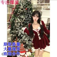 批发瑞茜·威瑟斯 愿愿虹 冬季<b class='q'>甜美</b>法式显瘦小个子丝绒连衣裙R5638Z