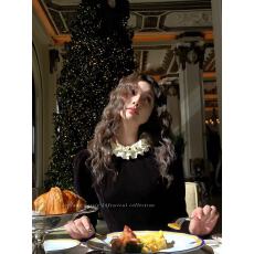 批发Lattitude杨小鹭 Di*r小姐 古着花边蕾丝领丝绒法式长袖连衣裙女