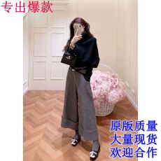 批发2025秋冬新款韩系设计感打底衫叠穿黑色毛衣<b class='q'>千鸟格</b>阔腿裤三件套