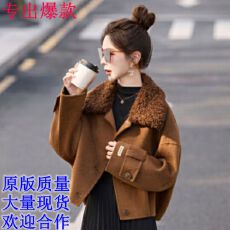 批发复古翻领呢子外套<b class='q'>女</b>2025秋冬新款高级感时尚小个子气质毛呢夹棉