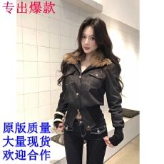 批发美式复古毛领<b class='q'>牛仔</b><b class='q'>外套</b>女秋冬新款气质高级感收腰显瘦短款夹克上衣